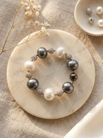 Load image into Gallery viewer, Classic Pearl &amp; Peach Beaded Charm Bracelet | Peach &amp; White Pearl Beaded Bracelet
