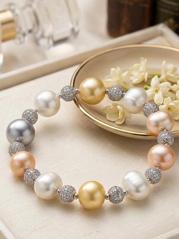 Classic Pearl & Peach Beaded Charm Bracelet | Peach & White Pearl Beaded Bracelet