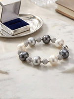 Load image into Gallery viewer, Classic Pearl &amp; Peach Beaded Charm Bracelet | Peach &amp; White Pearl Beaded Bracelet
