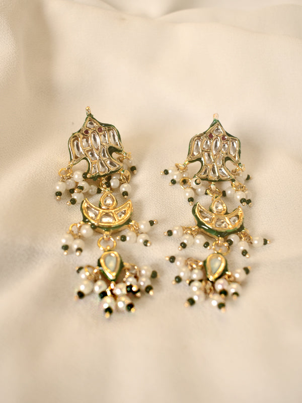 Stylish Danglers Earring | White Kundan Earring with Beaded