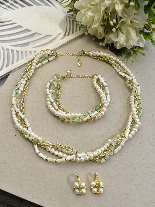 White Pearl Necklace Set | Golden Polish Necklace Set