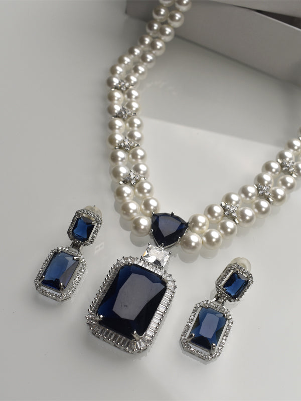 Blue Stone Necklace | White Pearl Necklace