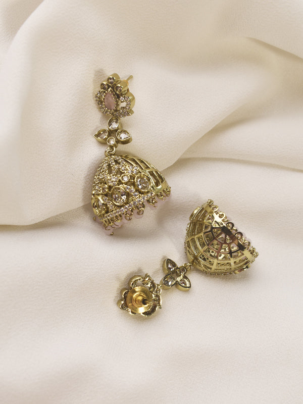 White Stone and Kundan stone Embeded Jhumka | Golden Polish Kundan Jhumkas