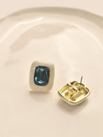 Load image into Gallery viewer, White Earrings with Blue Gemstones 
