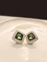 Load image into Gallery viewer, White Earrings with Green Gemstones 
