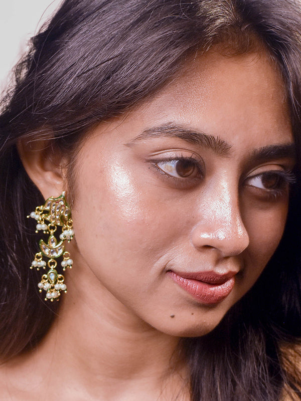 White Kundan Earring with Beaded