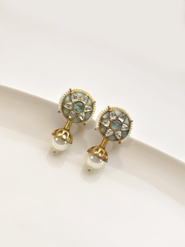 White Kundan with Pearl Drop