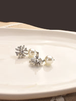 Load image into Gallery viewer, White Pearl Earrings with AD Snowflake Designs 
