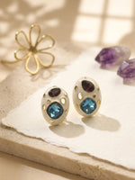 Load image into Gallery viewer, White Studs with Stone | Minimalist Mod Geometric Studs 
