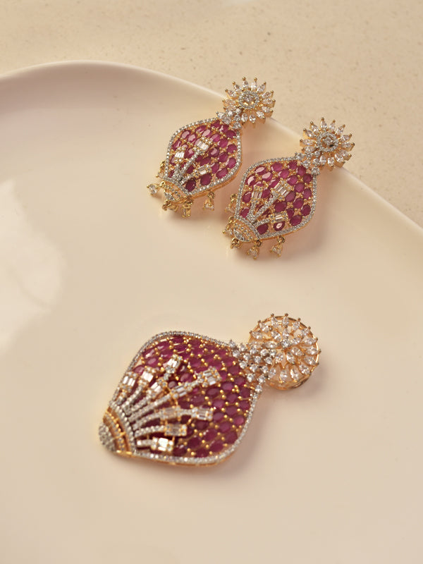  clear crystal with deep pinkish red inlay pedant set