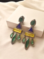 Load image into Gallery viewer, earrings with green, blue, and yellow stones 
