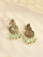Load image into Gallery viewer, light green stone accents and small pearl-like beads Earring
