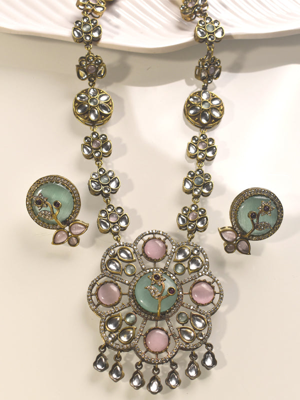  necklace with floral and circular designs 