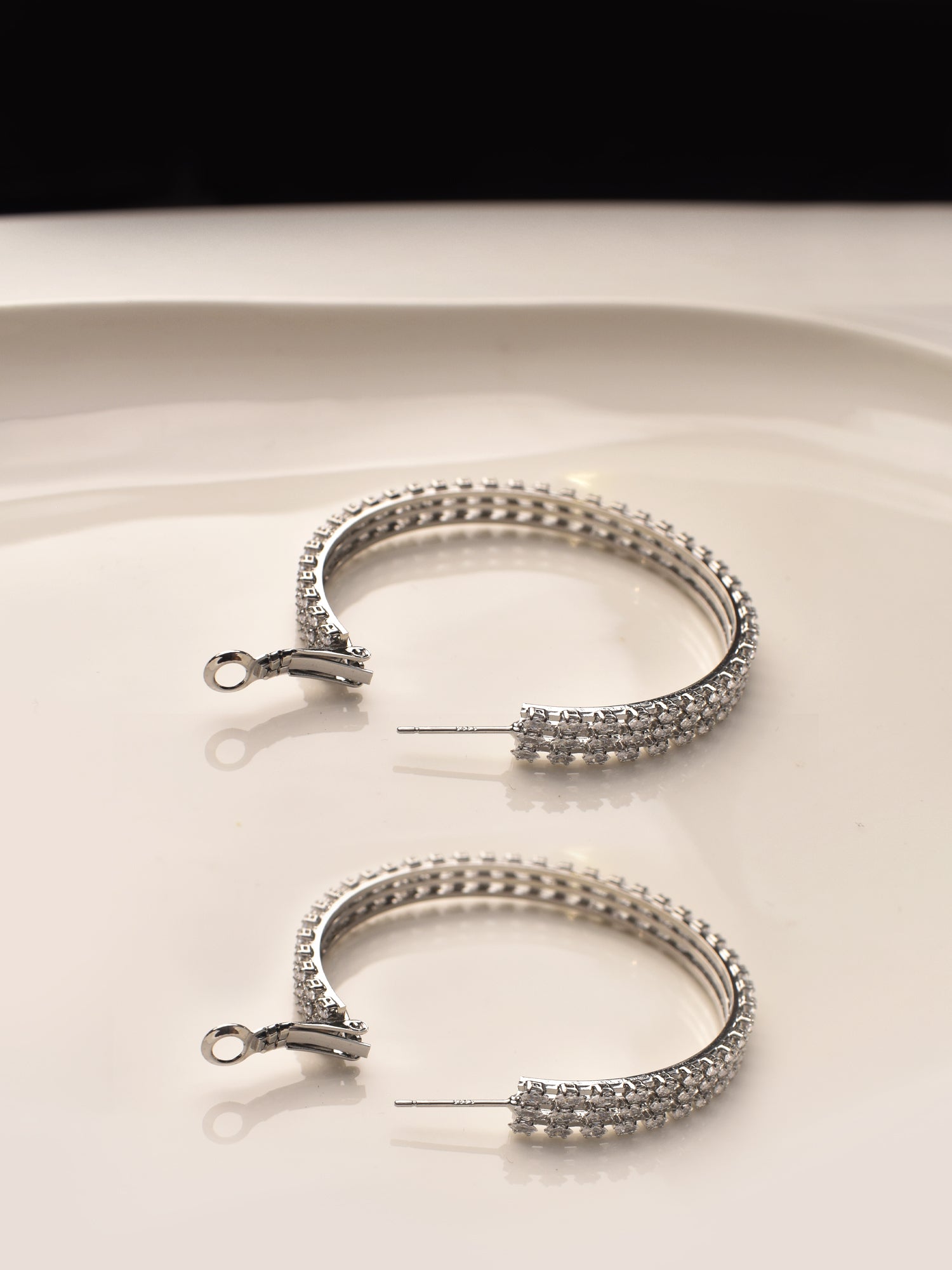 Silver Hoop Earrings | Stylish AD Stones Earrings