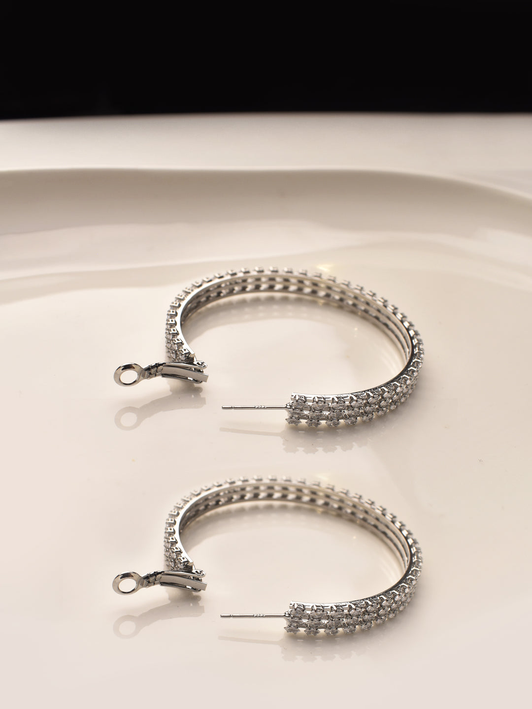 Silver Hoop Earrings | Stylish AD Stones Earrings