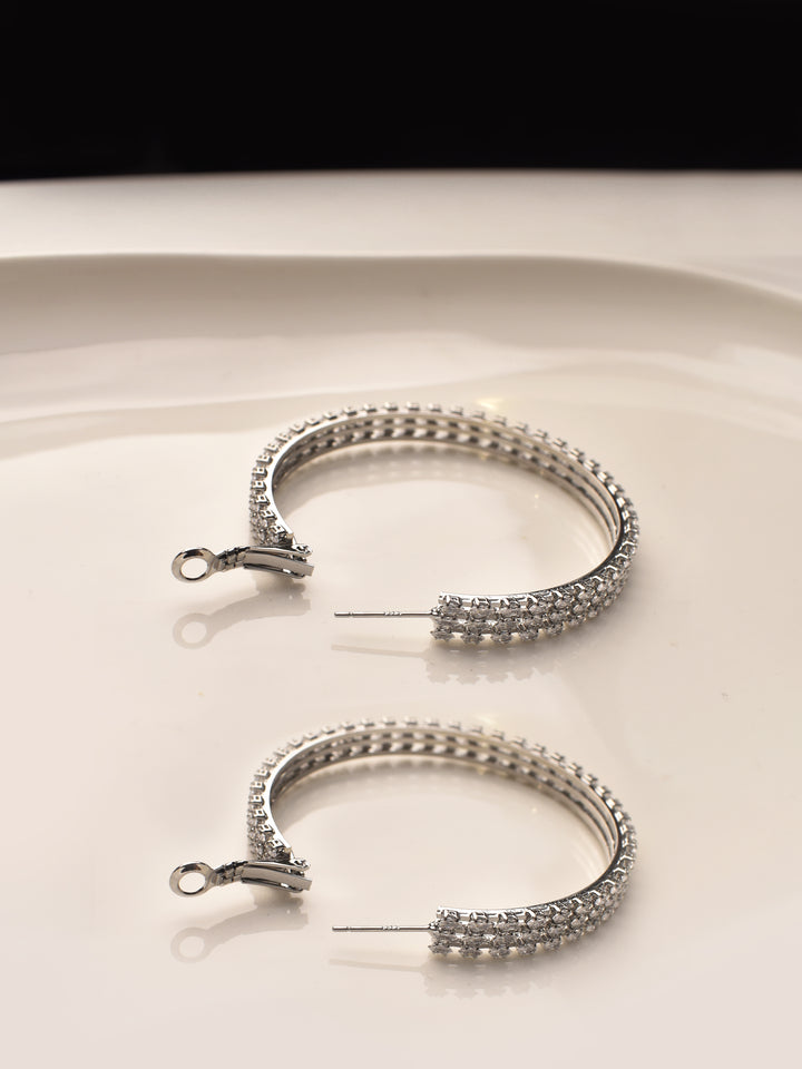 Silver Hoop Earrings | Stylish AD Stones Earrings