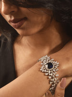 Load image into Gallery viewer, Silver-Toned Bracelet with a Central Dark Blue Oval Gemstone 
