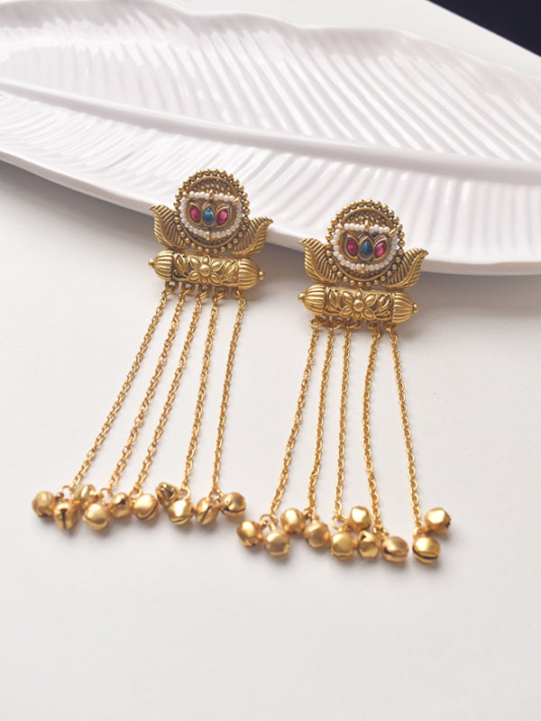 Golden Earrings with Chain Designs | Long Kashmiri Jhumka