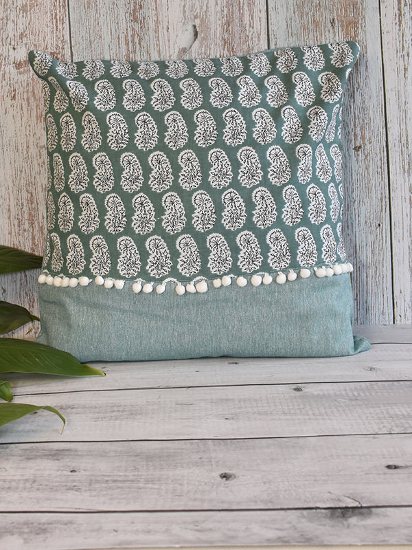 Sea Green Cotton Cushion with white lace