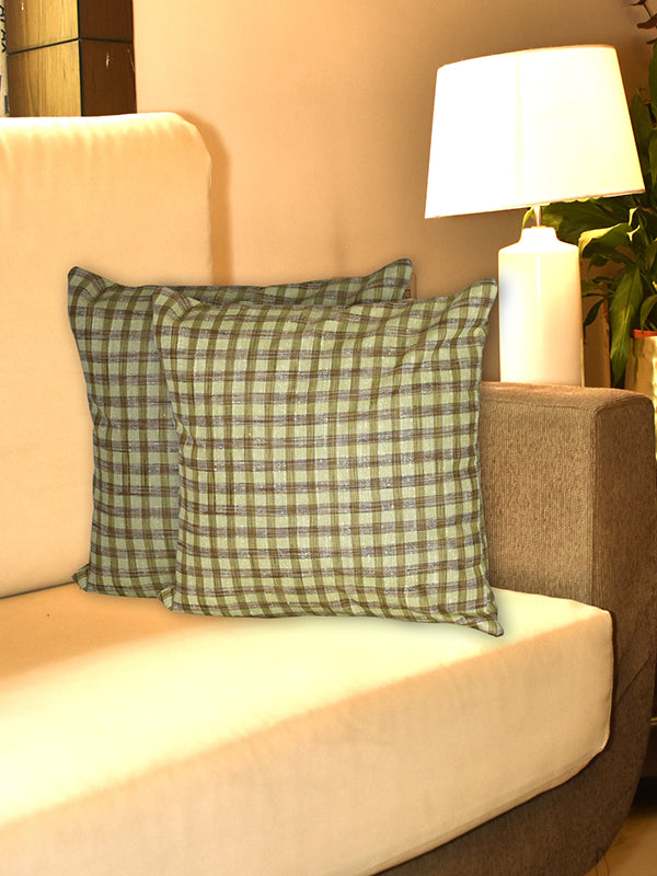 Green and Brown Checks Cushion Cover