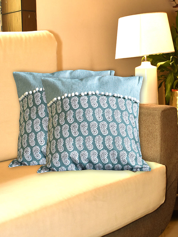 Sea Green Cotton Cushion with white lace