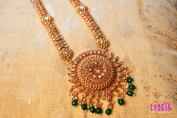 Green Bridal Necklace Set | Golden Necklace For Wedding