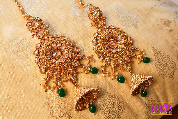 Green Bridal Necklace Set | Golden Necklace For Wedding