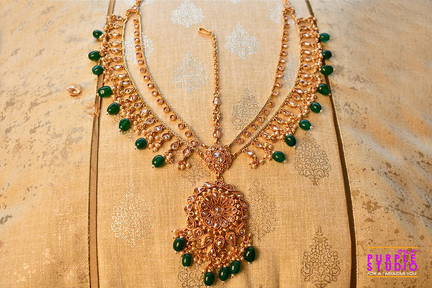 Green Bridal Necklace Set | Golden Necklace For Wedding