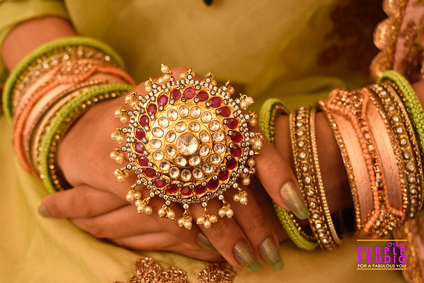 Pink Finger Ring | Kundan Finger Ring