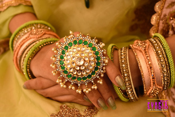 Green Finger Ring | Kundan Finger Ring