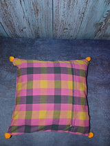 pink and yellow with pom poms yellow Cushion cover