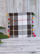 Brown and White Checks with Colorful Lace Cushion Cover
