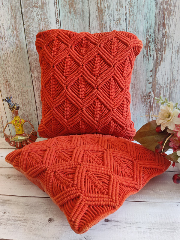 Orange macrame Cushion Cover