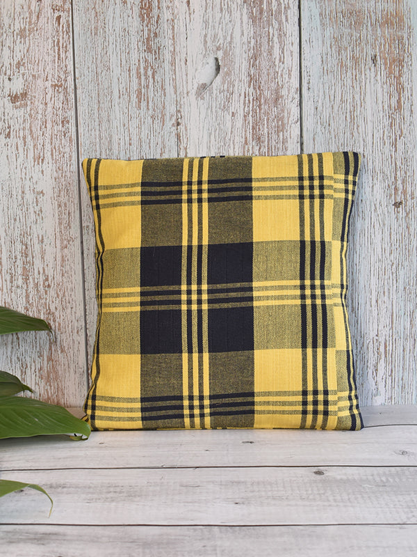 Yellow and Navy Blue Checks Cushion Covers