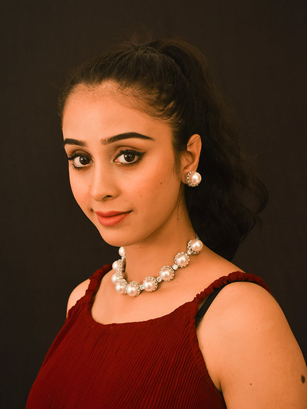 White Pearl Choker | Ad Necklace Set