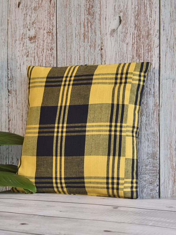 Yellow and Navy Blue Checks Cushion Covers