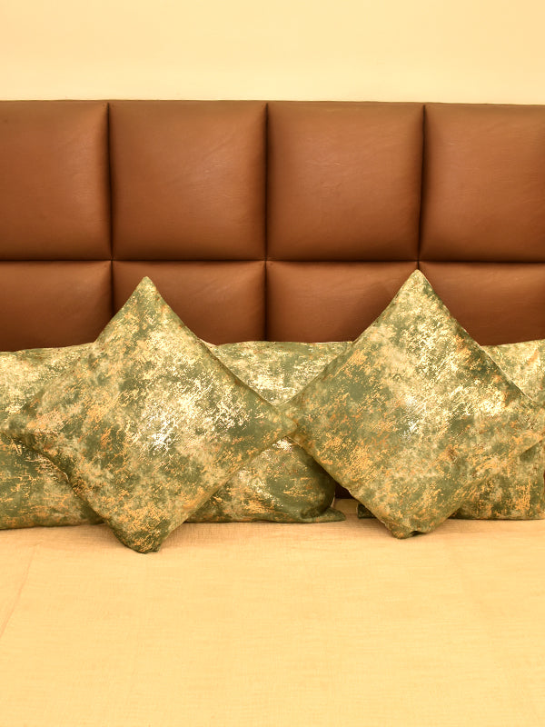 Set of 5 Cushion Covers in Green and Golden