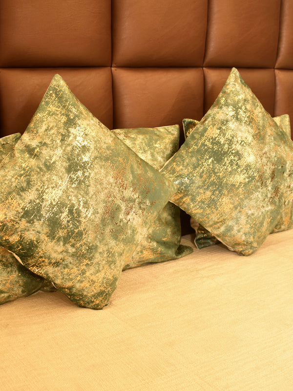 Set of 5 Cushion Covers in Green and Golden