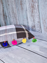 Brown and White Checks with Colorful Lace Cushion Cover