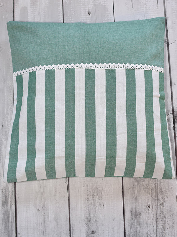 Green and White Stripes Handloom Cushion Cover