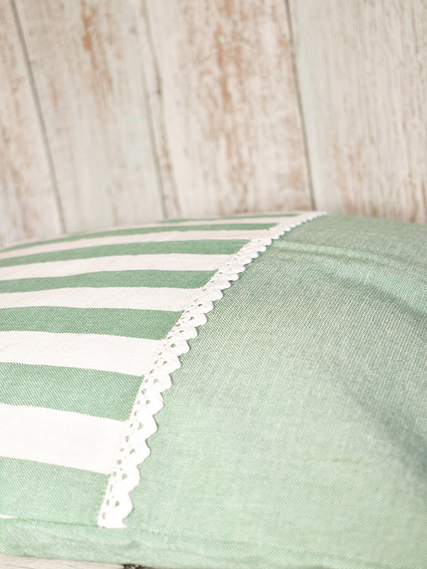 Green and White Stripes Handloom Cushion Cover