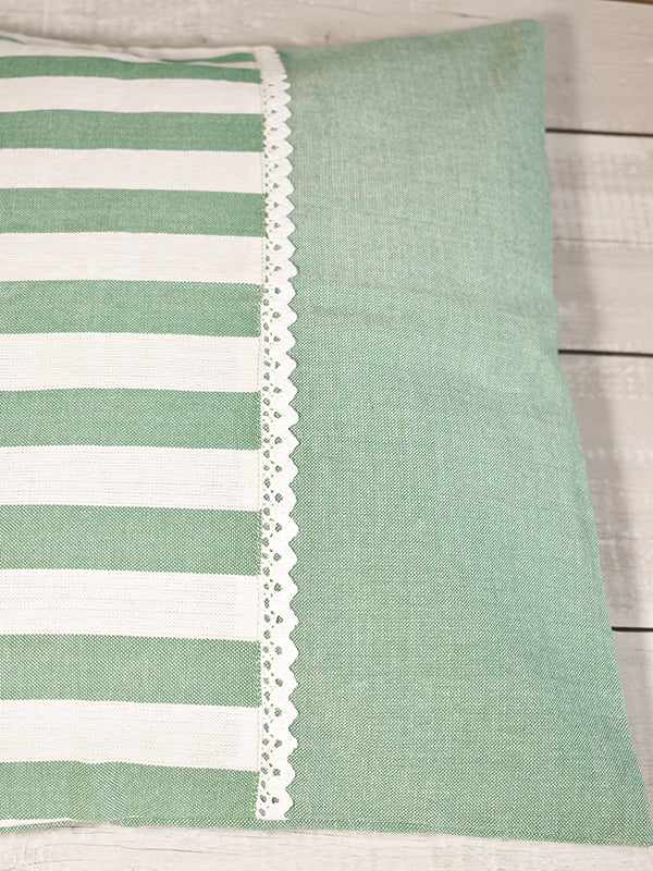 Green and White Stripes Handloom Cushion Cover