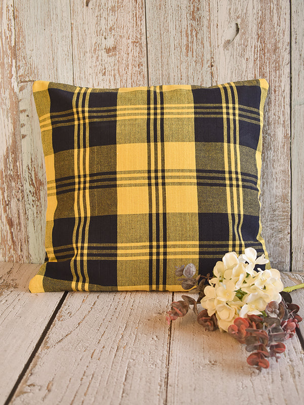 Yellow and Navy Blue Checks Cushion Covers