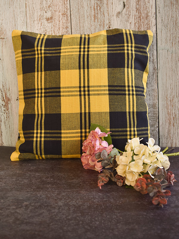 Yellow and Navy Blue Checks Cushion Covers