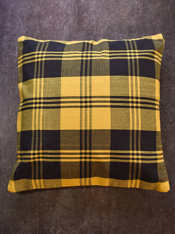 Yellow and Navy Blue Checks Cushion Covers