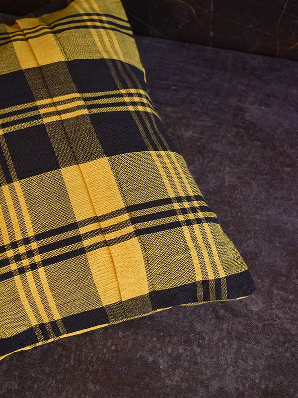 Yellow and Navy Blue Checks Cushion Covers