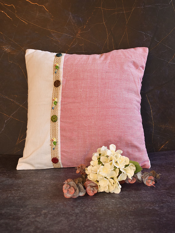 Pink and White Cushion Cover with Wooden Parrot Decor