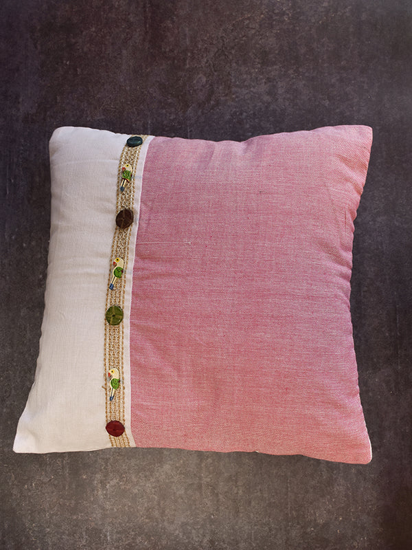 Pink and White Cushion Cover with Wooden Parrot Decor