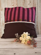 Pink and Brown Cushion Cover with Wooden Buttons