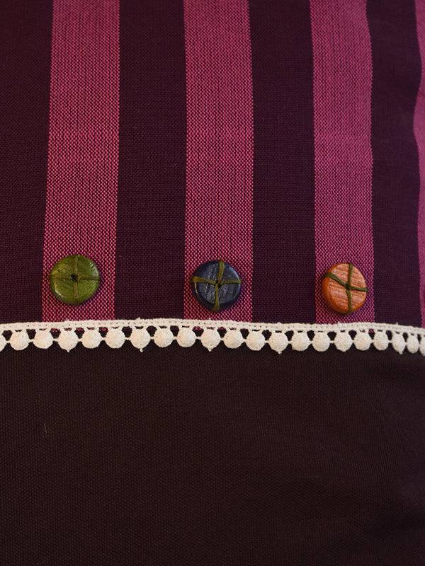 Pink and Brown Cushion Cover with Wooden Buttons